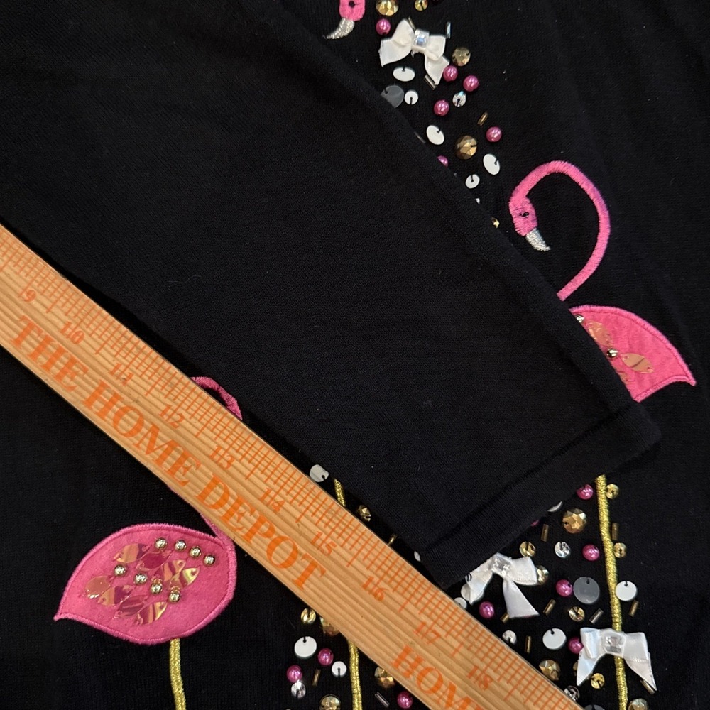 Quacker Factory Pink Flamingo‎ Christmas Tree Sweater Sequin Beaded Whimsical M - Picture 7 of 8